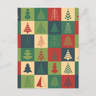 Cartão Postal De Festividades Teste padrão retro das árvores de Natal