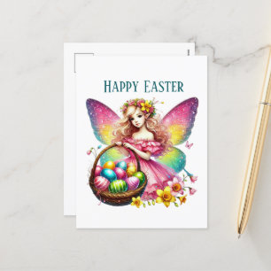 Cartão Postal De Festividades Texto de adição de Fada de Felz pascoa