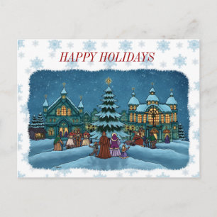 Cartão Postal De Festividades texto e borda de neve da cidade de natal.