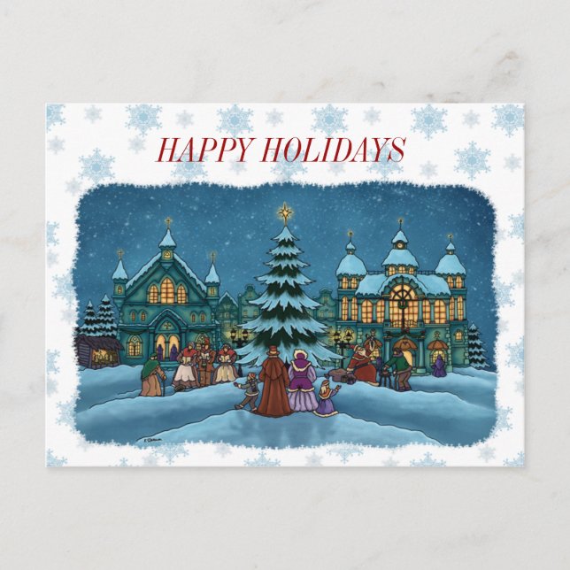 Cartão Postal De Festividades texto e borda de neve da cidade de natal. (Frente)