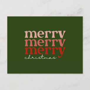 Cartão Postal De Festividades Texto feliz de Natal saudando vermelho e verde