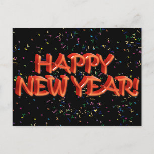 Cartão Postal De Festividades Texto Vermelho do Feliz ano novo com Confetti