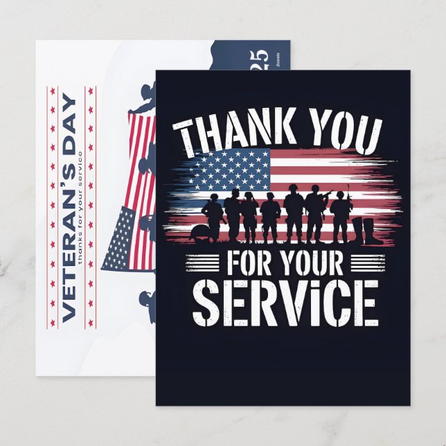 Cartão Postal De Festividades Thank You for Your Service: Veterans Day 2025  Hol (Frente/Verso)