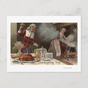 Cartão Postal De Festividades Thanksgiving DayPilgrim Dinner Scene