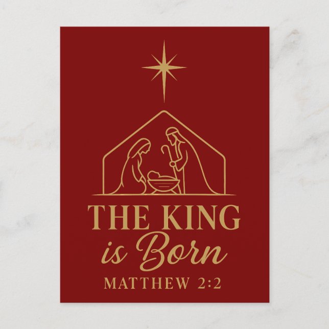 Cartão Postal De Festividades The King Is Born Nativity Christmas Design (Frente)