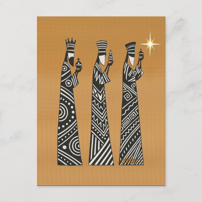 Cartão Postal De Festividades Three Wise Men Black & White Christmas Nativity (Frente)