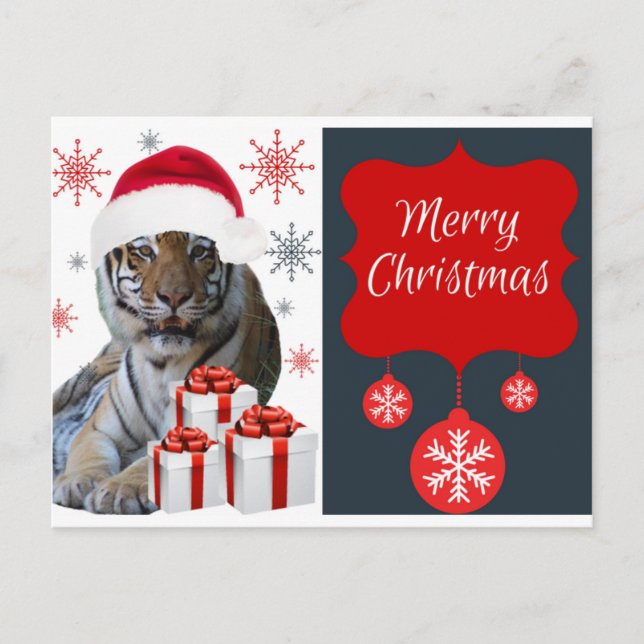 Cartão Postal De Festividades Tigre de Natal (Frente)
