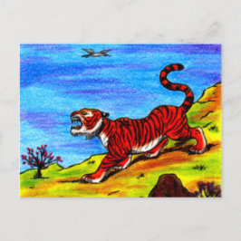 Cartão Postal De Festividades tigre de pintura e fantasia de trabalho de arte de