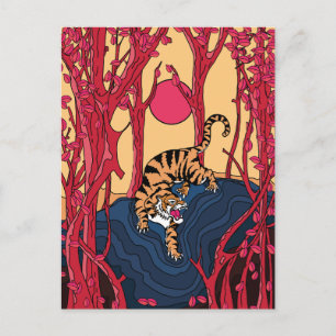 Cartão Postal De Festividades Tigre Japonês
