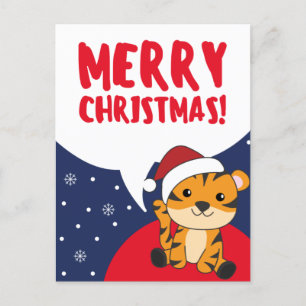 Cartão Postal De Festividades Tigre Natal Neve Inverno Animais Tigre Feriado