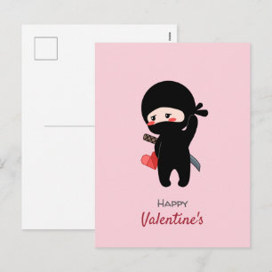Cartão Postal De Festividades Tímido Blushing Ninja segurando papel originami c