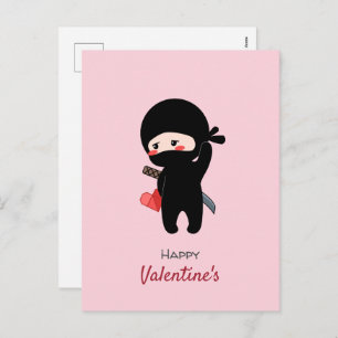 Cartão Postal De Festividades Tímido Blushing Ninja segurando papel originami co