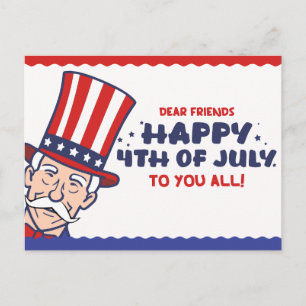 Cartão Postal De Festividades Tio Sam Patriótico 4 de Julho