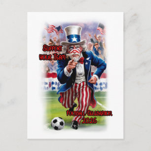 Cartão Postal De Festividades Tio Sam patriótico jogando Futebol em um