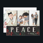 Cartão Postal De Festividades Tipografia Botânica 3 Foto de Paz<br><div class="desc">Cartão Postal. Completamente personalizável de todas as formas possíveis, esta nova coleção de cartões de férias apresenta os nossos frutos de inverno pintados manualmente e trabalho de arte de folhagem. Boas saudações modernas entrelaçadas entre a trabalho de arte faz uma declaração tipográfica caprichosa que se destaca. Esta coleção inclui várias...</div>