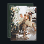 Cartão Postal De Festividades Tipografia botânica da cor verde-escura moderna<br><div class="desc">Cheio moderno sangrou foto elegante rústica,  crosta aquosa,  cor seca,  cor botânica,  cor mutada,  cor mutada,  cartão de Natal de Natal. Verde-sábio,  verde-caçador,  preto,  branco e castanho moderno na via colorida.</div>