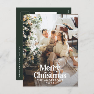 Cartão Postal De Festividades Tipografia botânica da cor verde-escura moderna