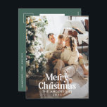 Cartão Postal De Festividades Tipografia botânica de cor aquática moderna verde-<br><div class="desc">Cheio moderno sangrou foto elegante rústica,  crosta aquosa,  cor seca,  cor botânica,  cor mutada,  cor mutada,  cartão de Natal de Natal. Verde-sábio,  verde-caçador,  preto,  branco e castanho moderno na via colorida.</div>