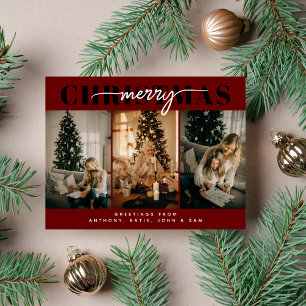 Cartão Postal De Festividades Tipografia de Fotos da Família Feliz Natal Três