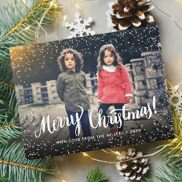 Cartão Postal De Festividades Tipografia de Natal Alegre Flocos de Neve Foto Per