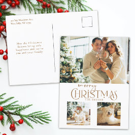 Cartão Postal De Festividades Tipografia de Natal Dourado moderno 3-Foto