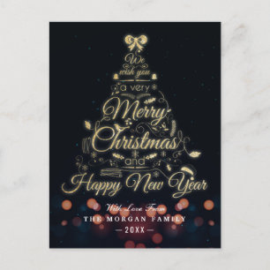 Cartão Postal De Festividades Tipografia de Natal e Feliz ano novo Preta e Doura