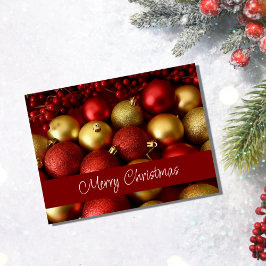 Cartão Postal De Festividades Tipografia de Script Festivo Dourado Vermelho Nata