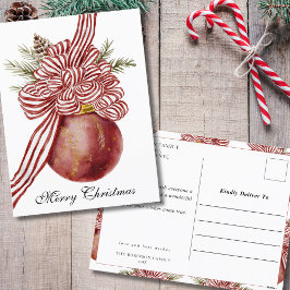 Cartão Postal De Festividades Tipografia do Ornamento de Natal Merry Watercolor