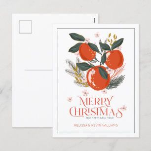 Cartão Postal De Festividades Tipografia Feliz Natal Buquê de frutas de feriado