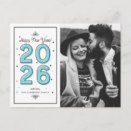 Cartão Postal De Festividades Tipografia Geométrica Azul 2025 Ano Novo