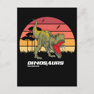 Cartão Postal De Festividades Tiranossauro rex pôr do sol retrô rugindo
