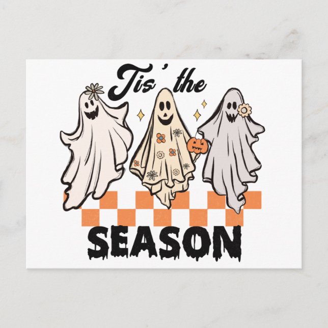 Cartão Postal De Festividades Tis The Season Ghost Trio Halloween (Frente)