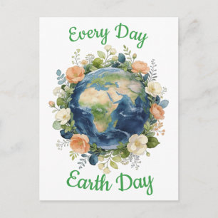 Cartão Postal De Festividades Todo Dia Dia da Terra Floral Wreath Terra