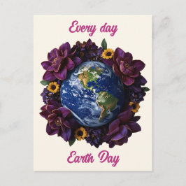 Cartão Postal De Festividades Todo Dia é Dia da Terra Design Floral do Planeta