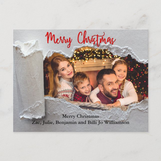 Cartão Postal De Festividades Torn Reveal Feliz Foto de Natal (Frente)