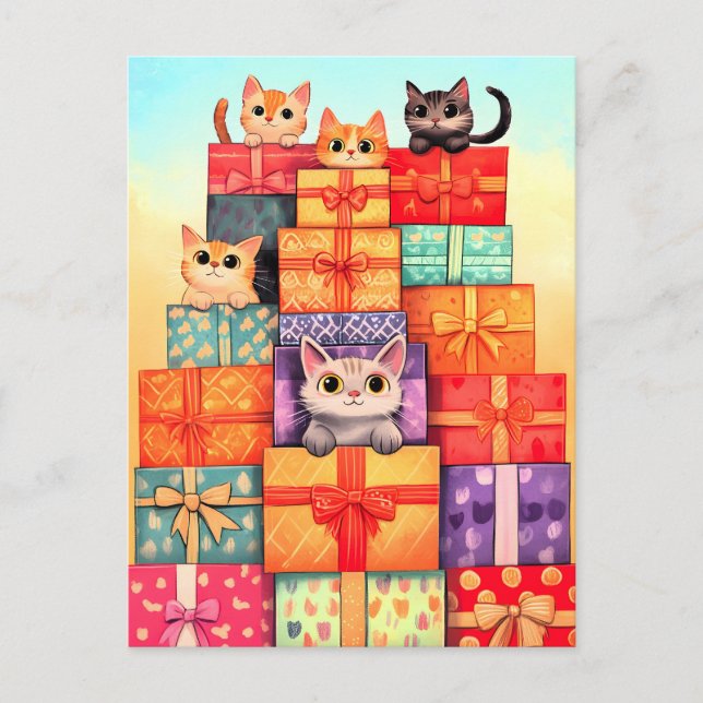 Cartão Postal De Festividades Torre de aniversário do Meow Gift (Frente)