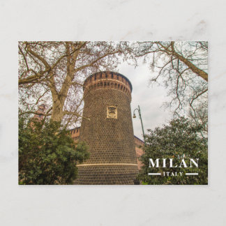 Cartão Postal De Festividades Torre do Castelo Sforza de Milão Através de Árvore