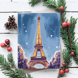 Cartão Postal De Festividades Torre Eiffel Alegre   Paris Natal Aquarela