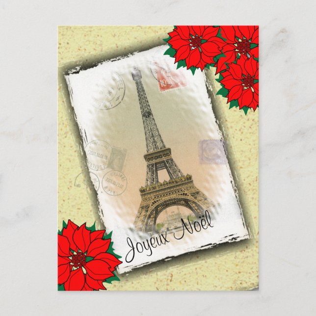 Cartão Postal De Festividades Torre Eiffel com cumprimento do Natal (Frente)