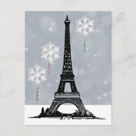 Cartão Postal De Festividades Torre Eiffel de inverno, Natal em Floco de Neve