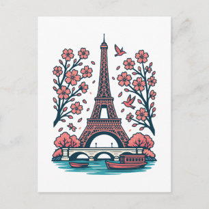 Cartão Postal De Festividades Torre Eiffel, Torre de Souvenir, Paris, Árvore Cer