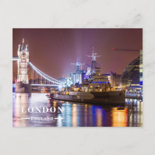 Cartão Postal De Festividades Tower Bridge Navio de Guerra Histórico Londres