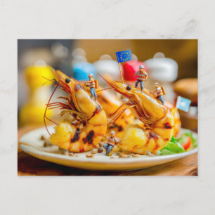 Cartão Postal De Festividades trabalhadores miniatura que preparam camarões grel