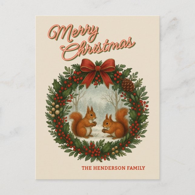 Cartão Postal De Festividades Traço Retroativo Personalizado Com Esquilos Cutos (Frente)