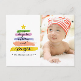 Cartão Postal De Festividades Traços de Aquarela, árvore de Natal, estrela, foto