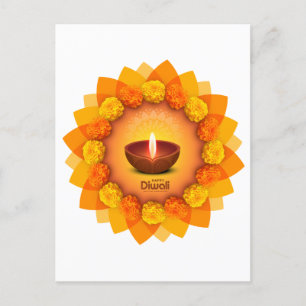 Cartão Postal De Festividades Tradicional Diwali Diya Marigold Festival de Luz