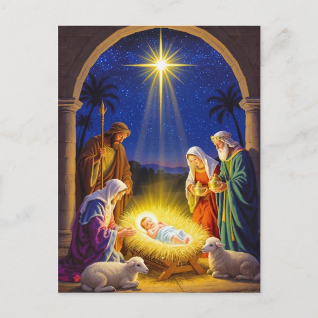 Cartão Postal De Festividades Traditional Nativity Holy Family (Frente)