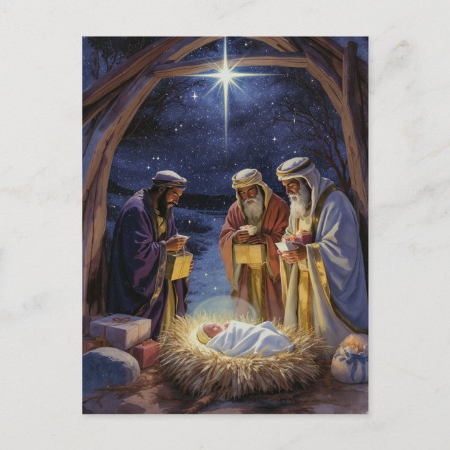 Cartão Postal De Festividades Traditional Three Wise Men Nativity (Frente)