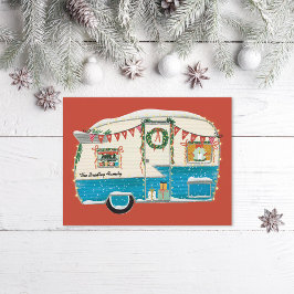 Cartão Postal De Festividades Trailer de Vintage Azul Ilustrado