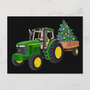 Cartão Postal De Festividades Trator de Natal Fazenda Árvore Luzes de Natal Féri